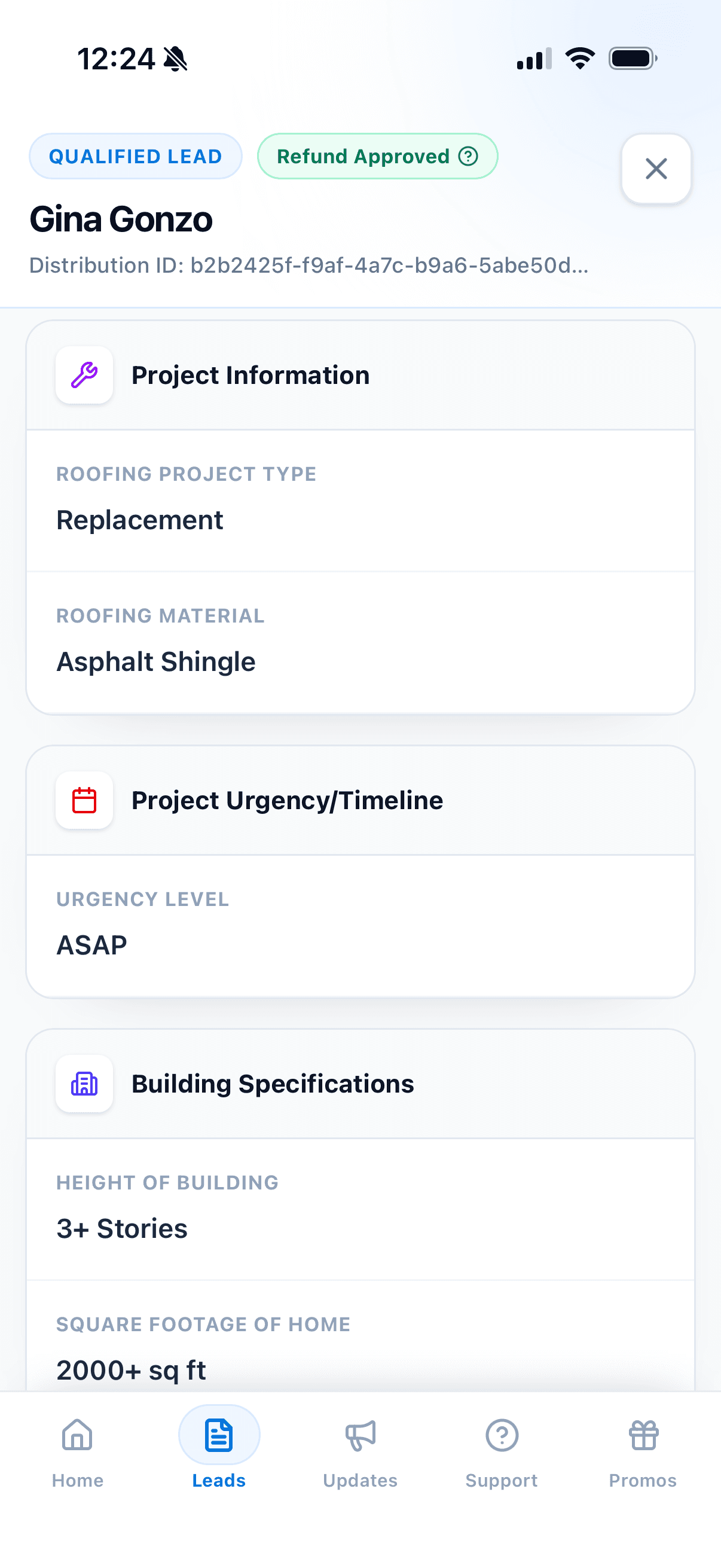 LeadZik qualified lead project details screen